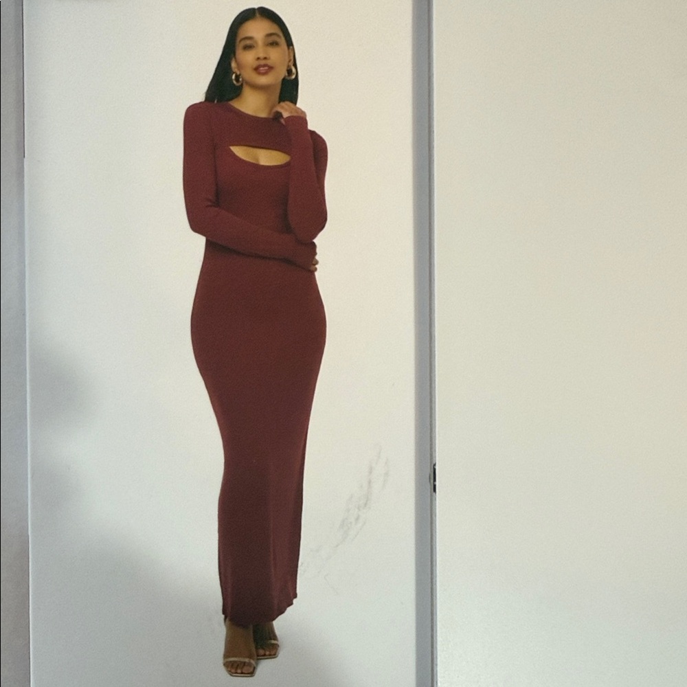 Elegant Long Sleeve Wine Dress